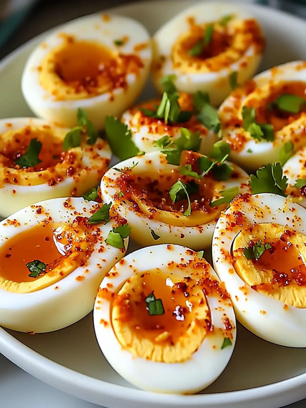Spicy Chili Garlic Deviled Eggs - Savory Splash