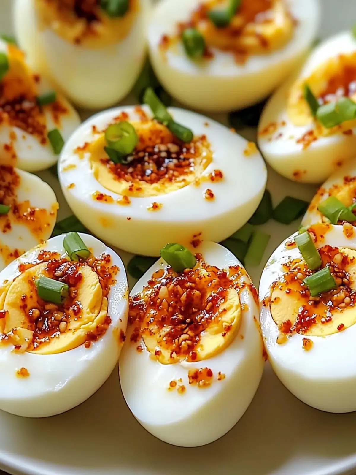 Spicy Chili Garlic Deviled Eggs - Savory Splash