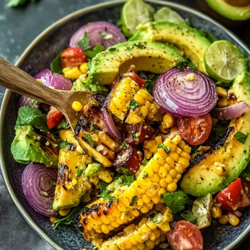 Charred Corn Avocado Salad with Roasted Red Onions